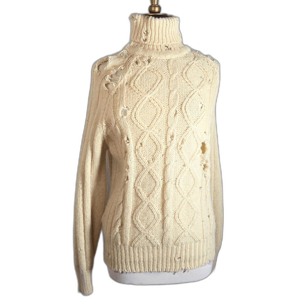 Handmade Sweater Size S Women’s Distressed Slouchy Fit Woven Turtleneck Sweater